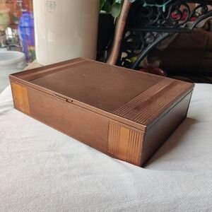 Metal Copper Wood Large Dresser Trinket Box Humidor Art Deco MCM 14.5x10x3.5"